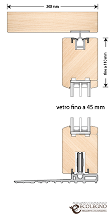 disegno tecnico vetrate scorrevoli in legno